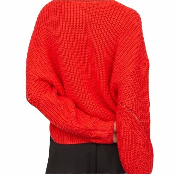 Red Long Sleeve Crochet Knit Sweater - NEW - Picture 4 of 5